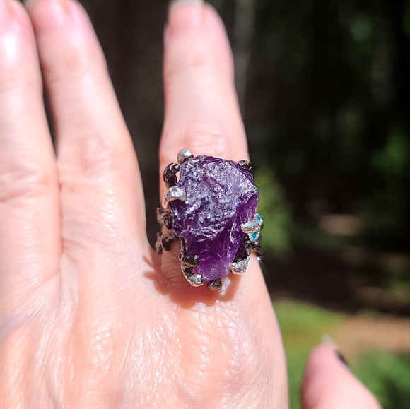 Deep Amethyst raw crystal Branch Sterling ring sz8 - Picture 6 of 9